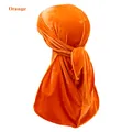 Herren Durag aus orangefarbenem Samt mit extra langem Schwanz und breiten Bändern - Einheitsgröße / Orange