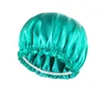 Cuffia da notte in raso verde smeraldo lucido con elastico bianco per i capelli - Regolabile / Ciano