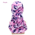 Silky purple camouflage durag featuring a long tail and elastic satin fabric - Adjustable / Purple Camo