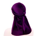 Premium deep purple velvet durag with long tail and silky finish on head model - Adjustable / Purple