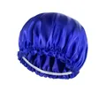 Cuffia da notte in raso blu brillante con ampia fascia elastica per capelli - Regolabile / Blu