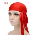 Vibrant red silky durag with long tail and satin finish for hair waves and styling - One Size / Red
