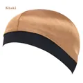 Cuffia wave cap in raso di seta kaki da uomo con ampia fascia elastica nera - Taglia unica / Cachi