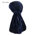 Premium Durag aus marineblauem Samt mit langem Schwanz, elastisches Hip-Hop Kopftuch - Einheitsgröße / Marineblau