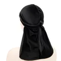 Classic black velvet long tail durag headwrap shown on a mannequin from the back - Adjustable / Black