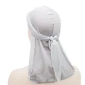 White velvet durag with long tail and wide straps shown from the back view - Adjustable / White