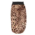 Elastic high-waisted midi skirt with classic leopard print pattern on white background - Leopard Print