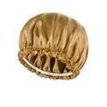 Silky bronze satin hair bonnet for sleeping with elastic band and ruffled edge - Adjustable / Khaki