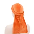 Premium bright orange velvet durag headwrap with long tails for compression and hair care - Adjustable / Orange