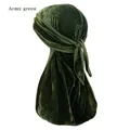 Armeegrüner Samt Durag mit langen Bändern und weichem Elastikstoff für Hip-Hop-Style - Einheitsgröße / Armeegrün