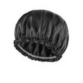 Elastic black satin sleep bonnet with pleated edge for hair protection and beauty - Adjustable / Black