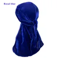 Königsblauer Samt-Durag mit langem Band für modische Hip-Hop-Kopfbedeckung - Einheitsgröße / Blau