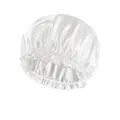 Solid white satin hair bonnet with elastic band and ruffled edges for hair care - Adjustable / White