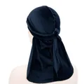Premium navy blue velvet durag for men with long straps for head compression - Adjustable / Navy Blue