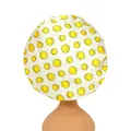 Kinder Schlafhaube aus Satin mit gelben Smileys auf cremeweißem Stoff und Gummizug - Einheitsgröße / Gelbes Smiley-Gesicht