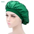 Cuffia da notte in raso verde con ampia fascia elastica per proteggere i capelli liscio - Taglia unica / Verde
