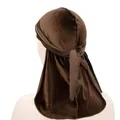 Premium dark brown velvet durag with long tail and soft glossy texture on a mannequin - Adjustable / Coffee