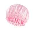 Pink satin sleep bonnet with elastic ruffled edge for comfortable hair protection - Adjustable / Pink