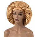Elastic wide-band golden satin sleep bonnet for long hair care protection - Adjustable / Gold