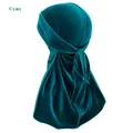 Cyanfarbenes Durag aus Samt mit langem Schwanz und breiten Bändern für Wellen-Frisuren - Einheitsgröße / Aquablau