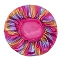 Elastic wide-band kids sleeping bonnet in holographic laser fabric and magenta pink - One Size / Rose Red