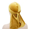 Golden velvet long tail durag headwrap with premium glossy finish for men and women - Adjustable / Gold
