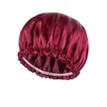Elastic satin bonnet for hair care in wine red with ruffled edge and silk-like finish - Adjustable / Burgundy