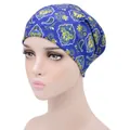 Bonnet de chimio élastique en coton à motif mandala bleu marine et doublure satin - Paisley Bleu Profond (YH-2)