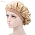 Cuffia da notte in raso di seta kaki con fascia elastica per la cura dei capelli - Taglia unica / Cachi