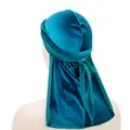Premium teal velvet durag with long straps and outer seam for maximum comfort - Adjustable / Lake Blue