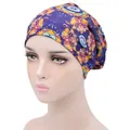 Turban en coton violet foncé avec imprimé mandala bohème et doublure satinée douce - Mandala Violet (YH-3)