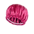 Elastic satin bonnet in deep berry red for hair care with white ruffled edge - Adjustable / Rose Red