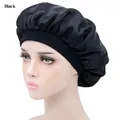 Cuffia da notte in raso nero con ampia fascia elastica per cura dei capelli - Taglia unica / Nero