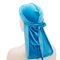 Sky blue velvet durag for men and women featuring long straps and soft premium texture - Adjustable / Sky Blue