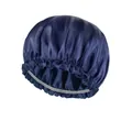 Dark blue satin sleep bonnet with elastic ruffled edge and smooth silk-like finish - Adjustable / Navy Blue