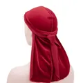 Premium red velvet durag headwrap with extra long tail for 360 waves styling - Adjustable / Burgundy