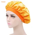 Bonnet de nuit en satin orange brillant pour le soin des cheveux avec bande large - Taille unique / Orange