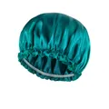 Teal satin hair bonnet with elastic band and ruffled edges for beauty and hair care - Adjustable / Bright Green