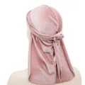 Pink velvet durag for men and women featuring long straps and soft shiny fabric finish - Adjustable / Dusty Pink