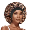 Bonnet de nuit satiné motif léopard avec large bande élastique noire pour femme - Imprimé léopard