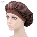 Bonnet de nuit élastique en satin pour le soin des cheveux couleur café foncé - Taille unique / Marron