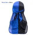 Μεταξένιο Durag σε βασιλικό μπλε και μαύρο σχέδιο με μακριά ουρά για ενήλικες - Ένα μέγεθος / Βασιλικό Μπλε και Μαύρο