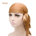 Silky khaki durag headwrap with long ties in satin finish shown on a mannequin head - One Size / Dark Khaki