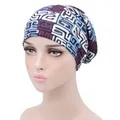Turbant en coton élastique avec motifs géométriques abstraits bleu et violet - Abstrait Bleu Violet (YH-8)