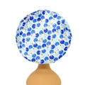 Elastische Schlafhaube für Babys aus Satin mit blauem Apfelmuster auf weißem Stoff - Einheitsgröße / Hellblauer Apfel