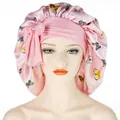 Schlafhaube aus rosa Satin mit Schmetterlingsdruck und großer Schleife am Stirnband - Rosa