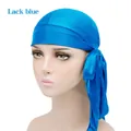 Lake blue silky durag with long tail straps for hair styling and streetwear fashion - One Size / Light Blue