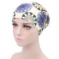 Turbant en coton élastique avec imprimé mandala beige et doublure pour chimiothérapie - Mandala Coloré Beige (YH-10)