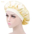 Bonnet de nuit élégant en satin beige avec bande élastique pour soin des cheveux - Taille unique / Beige