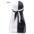 Silky bicolor durag in white and black with long tail and smooth satin finish - One Size / White and Black